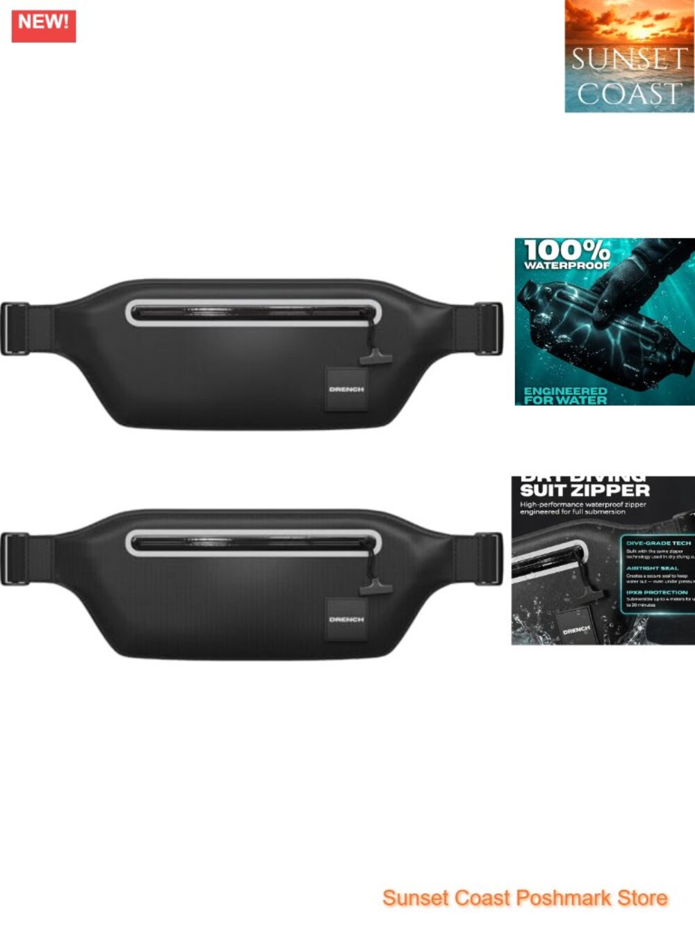 IPX8 Waterproof Fanny Pack 2-Pack TPU Dry Bag Waist Pouch for Swimming Boating